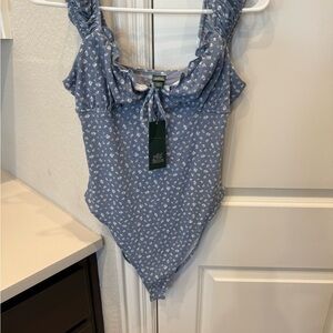 Wild Fable Dusty Blue Floral Bodysuit